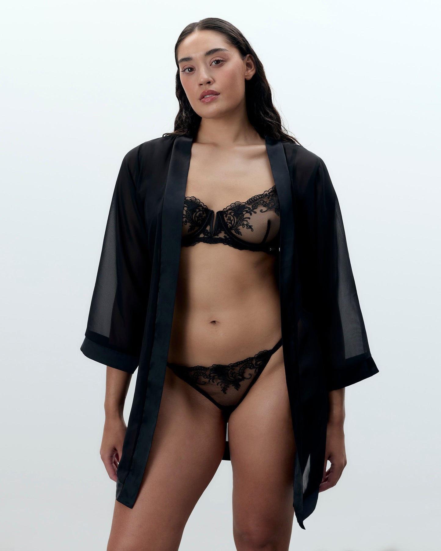  Chiffon Kimono Black