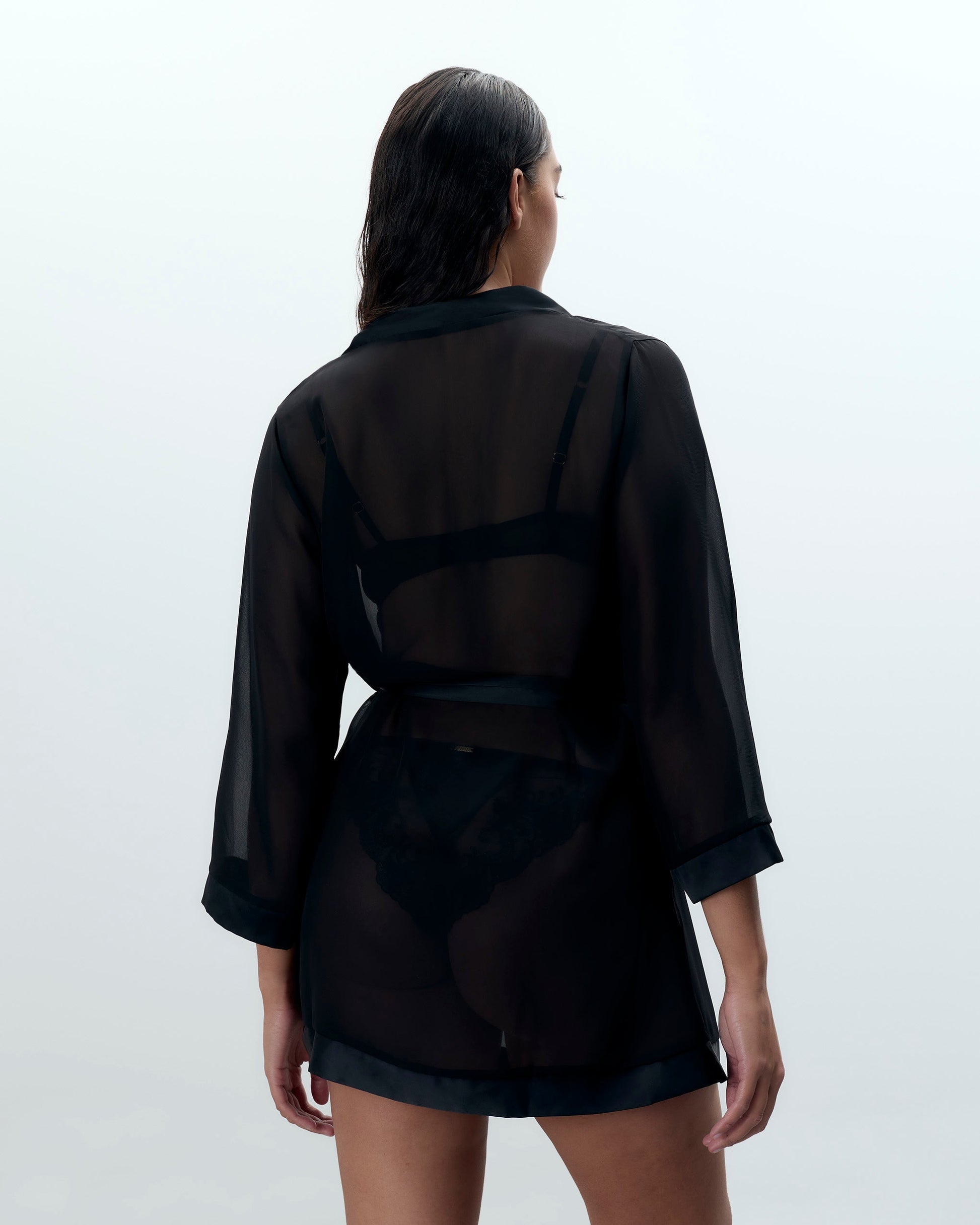  Chiffon Kimono Black