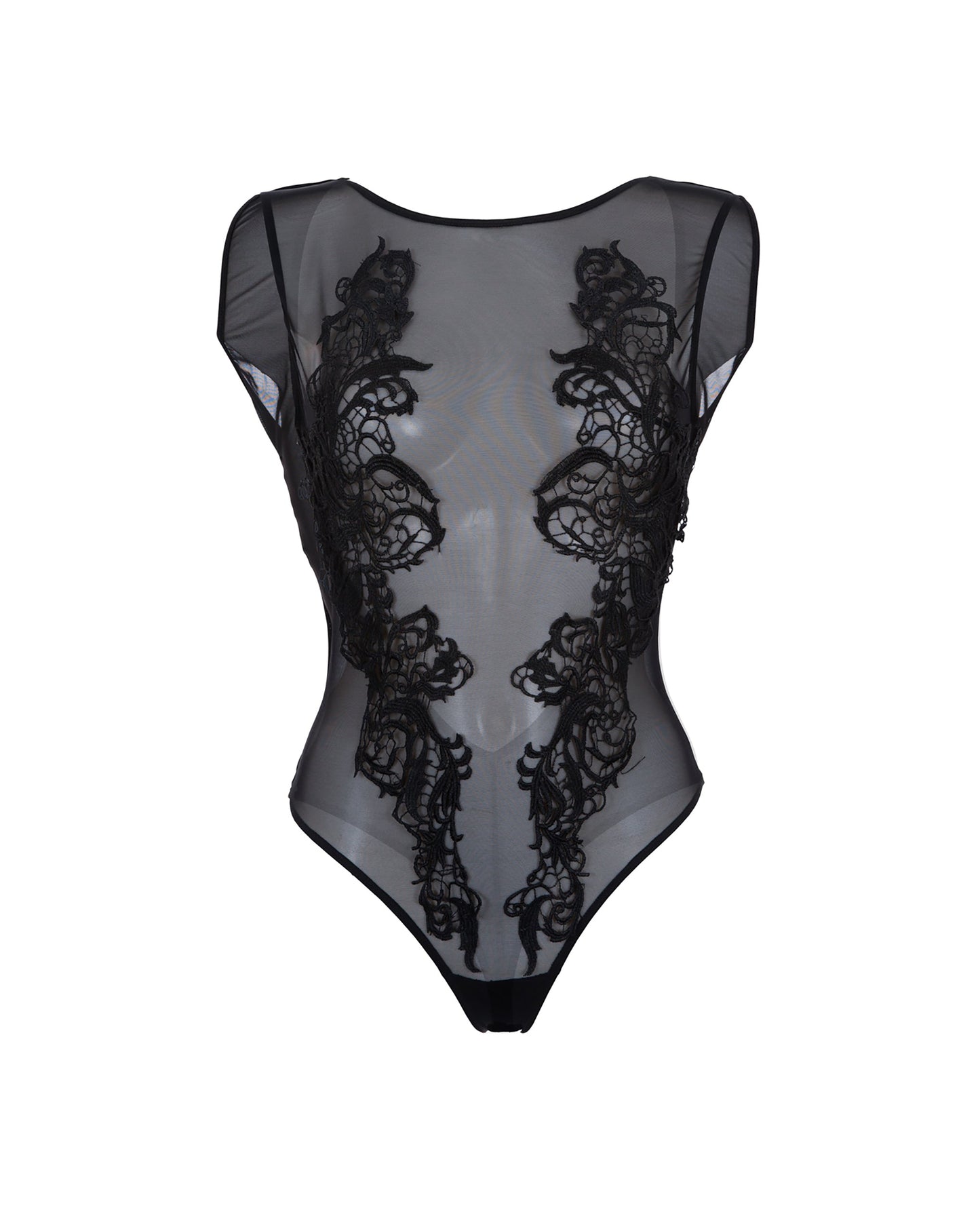  Etienne Embroidered Sheer Bodysuit Black
