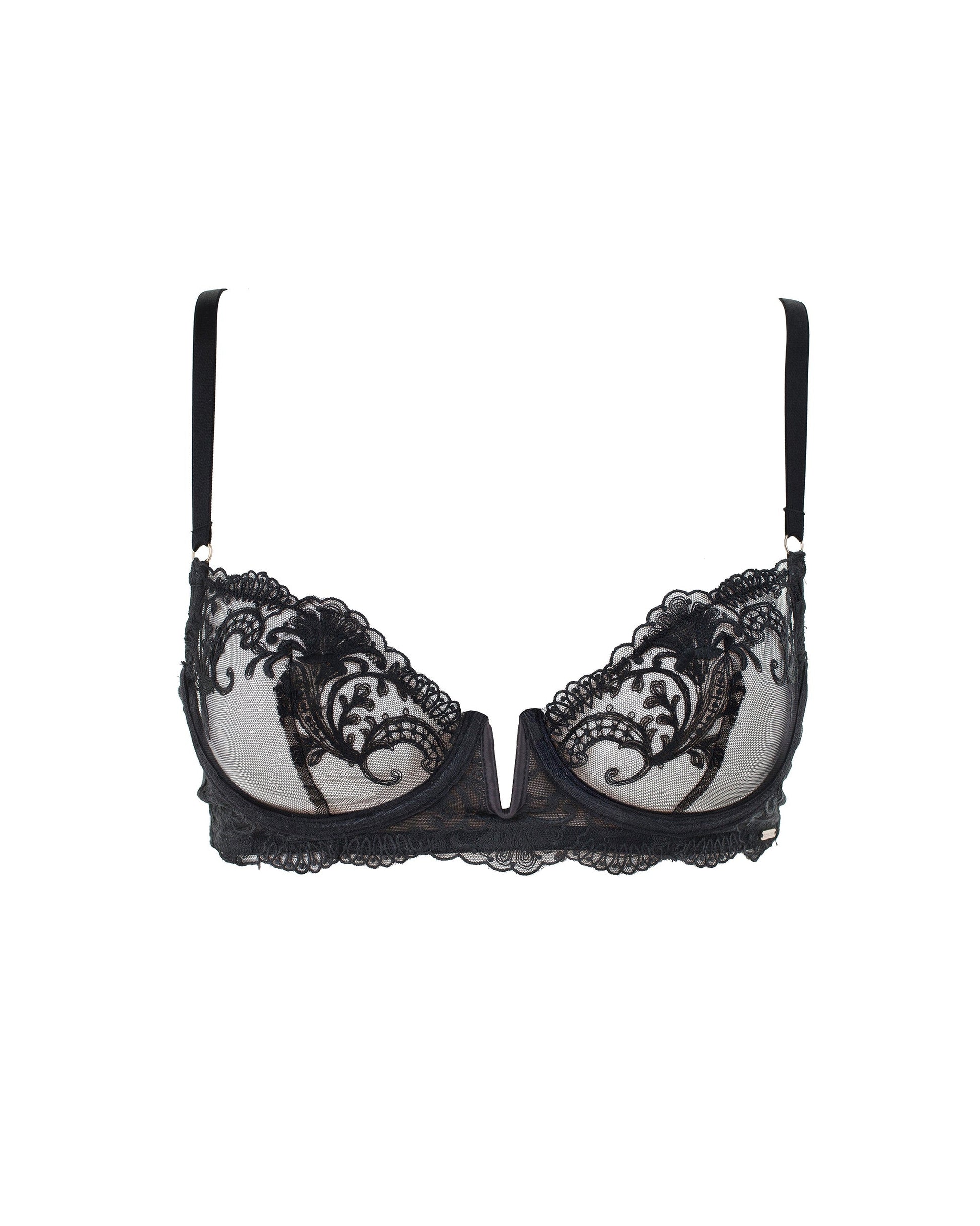  Marseille Embroidered Sheer Bra Black