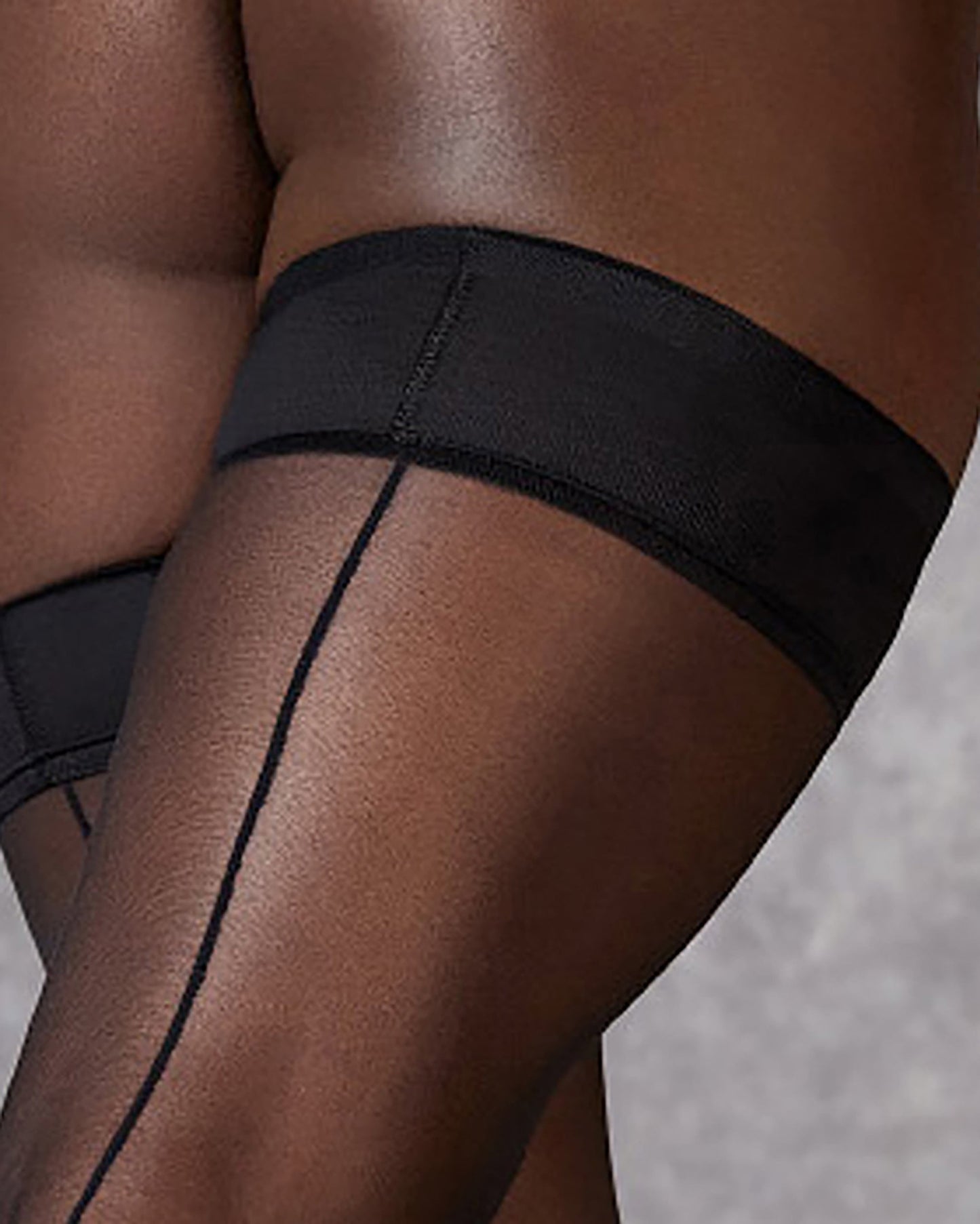  Back Seam Leg/Plain Top Thigh Highs Black