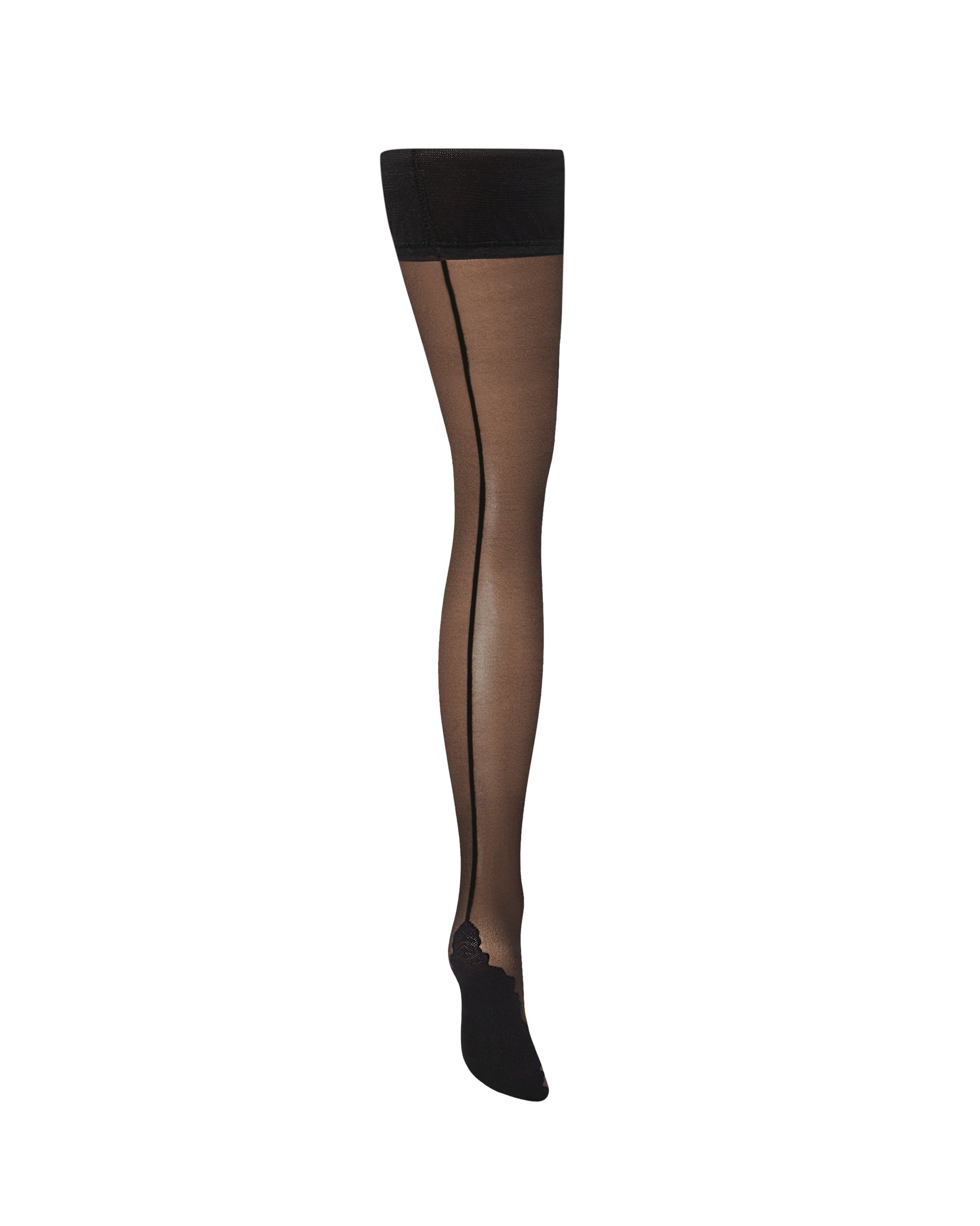  Back Seam Leg/Plain Top Thigh Highs Black