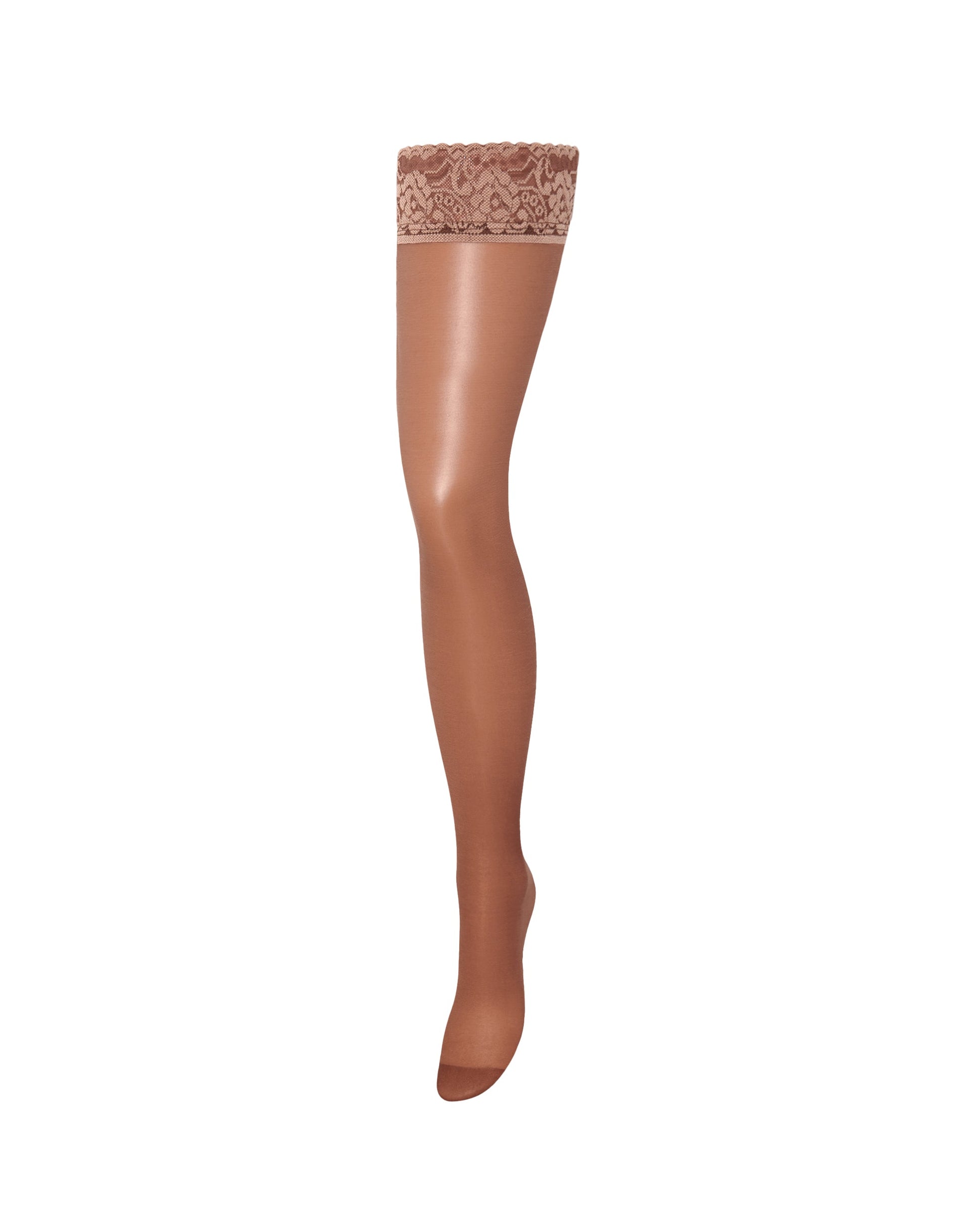  Plain Leg/Lace Top Thigh Highs Caramel