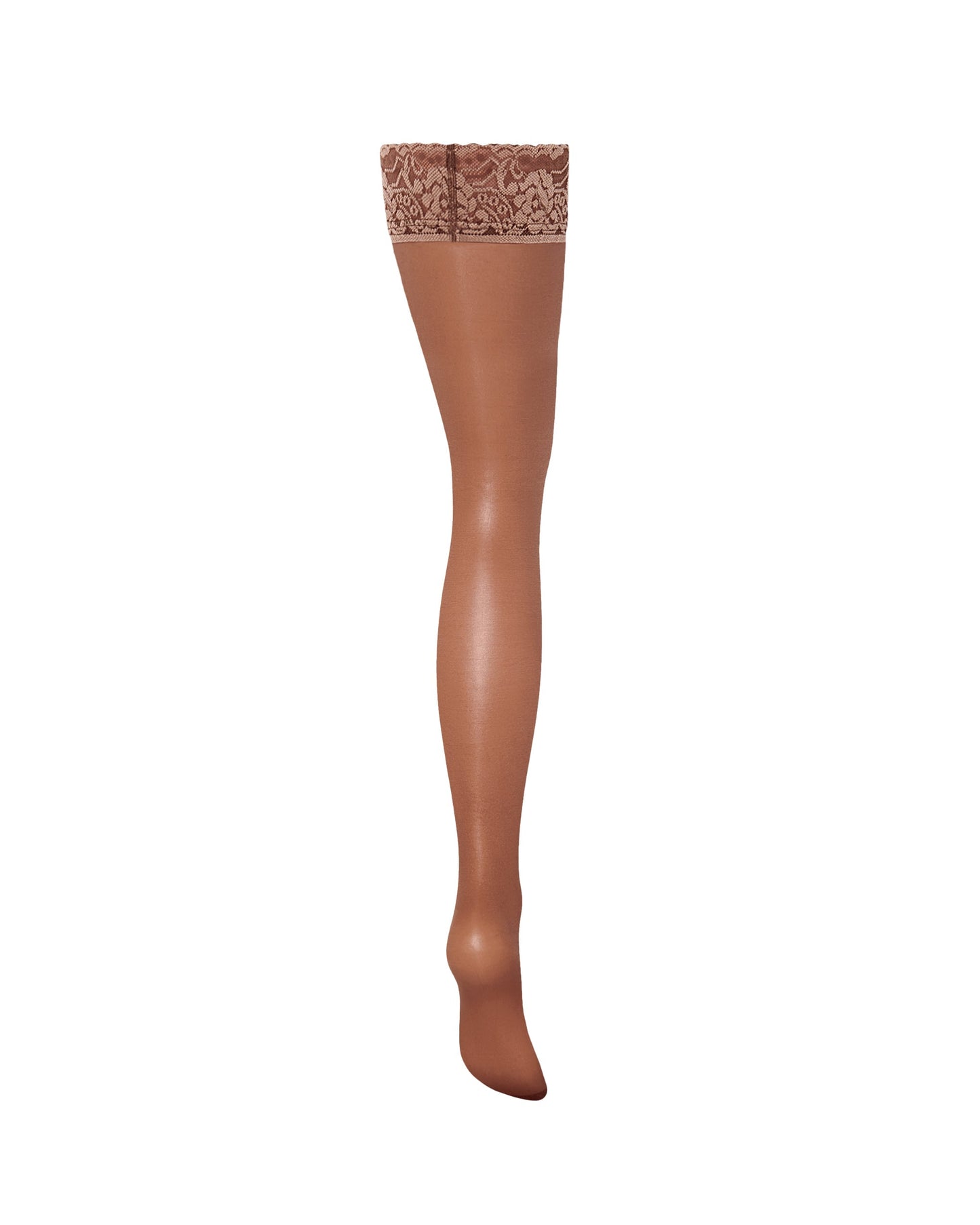  Plain Leg/Lace Top Thigh Highs Caramel