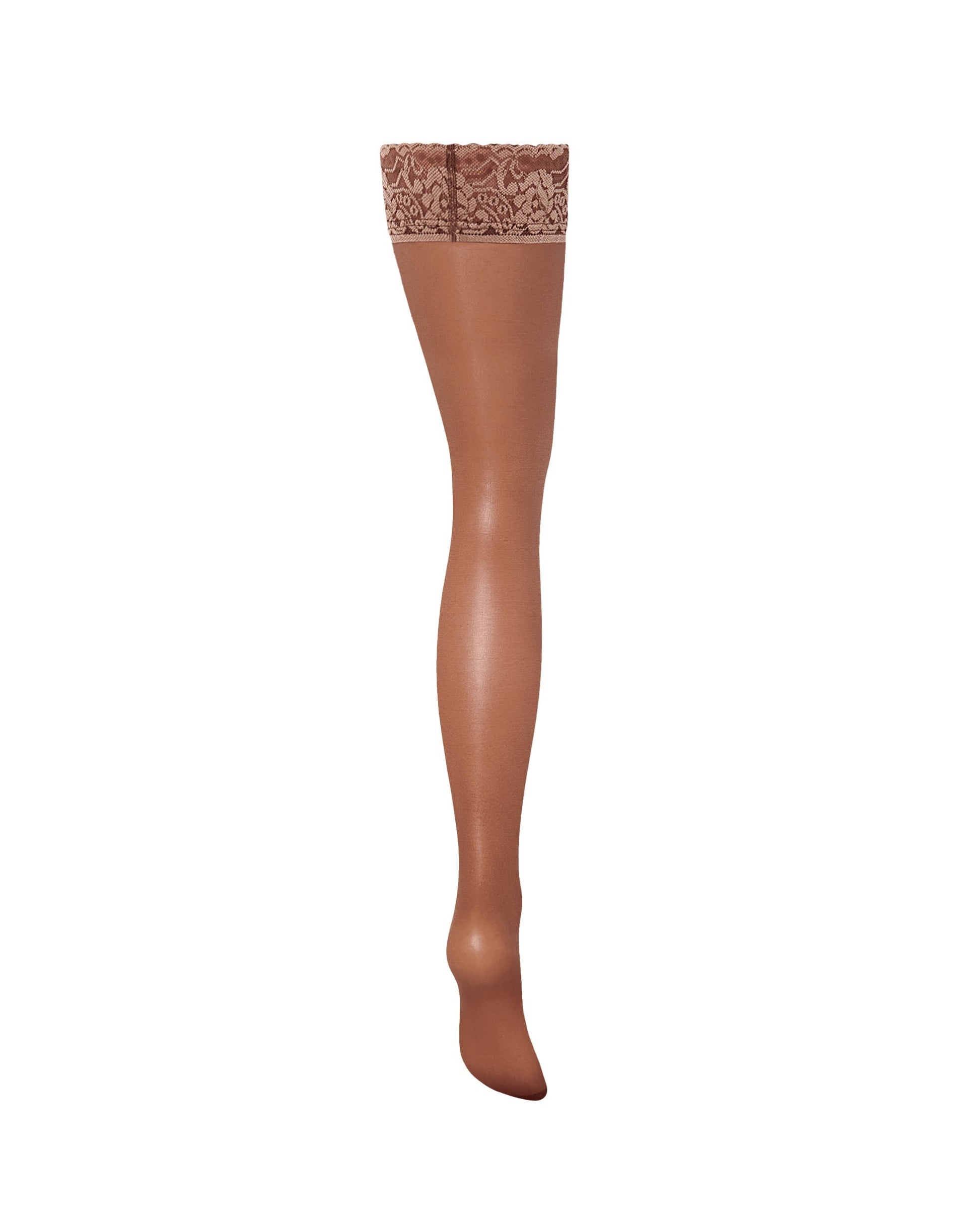  Plain Leg/Lace Top Thigh Highs Caramel