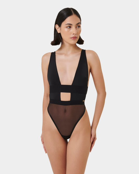  Topaz Strappy Sheer Bodysuit Black