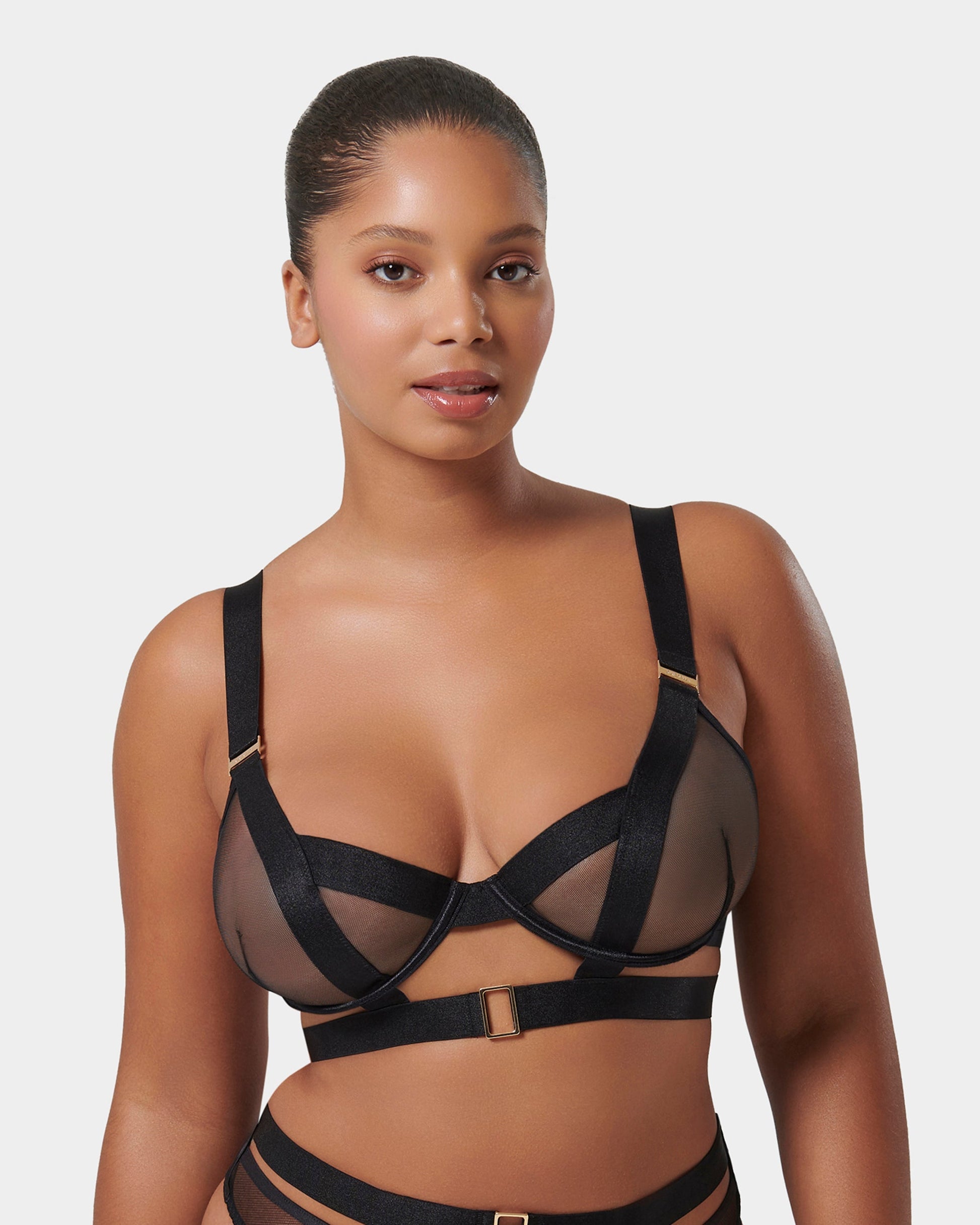  Trinity Sheer Strappy Bra Black