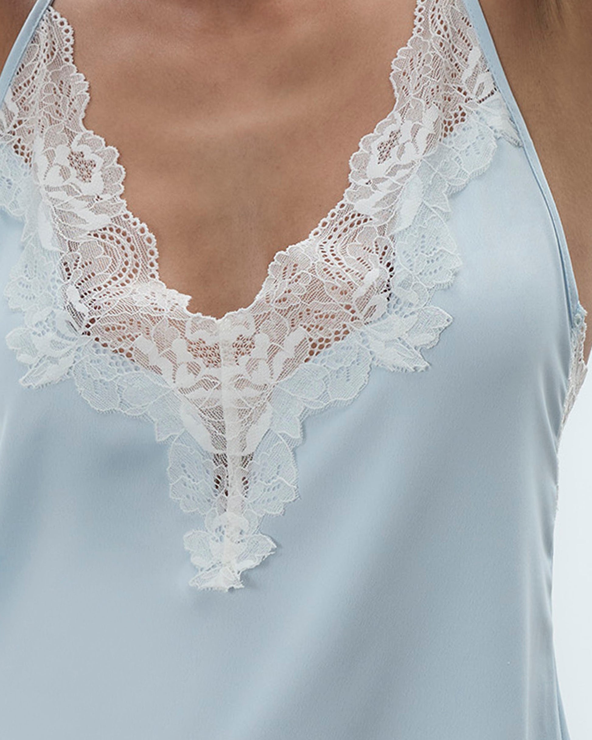  Isabella Luxury Satin Short Chemise Ice Water Blue/White