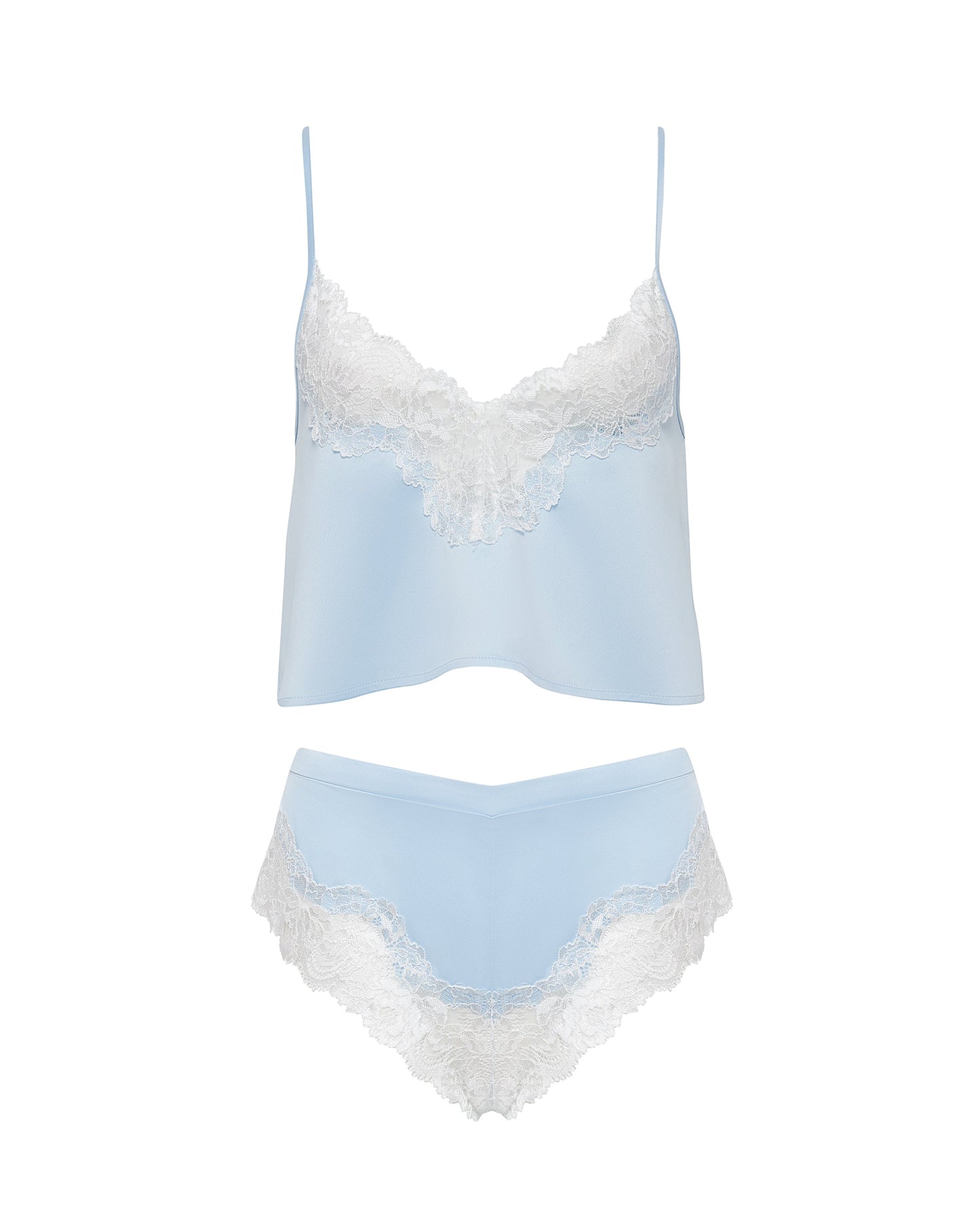  Isabella Luxury Satin Cami And Short Set Ice Water Blue/White