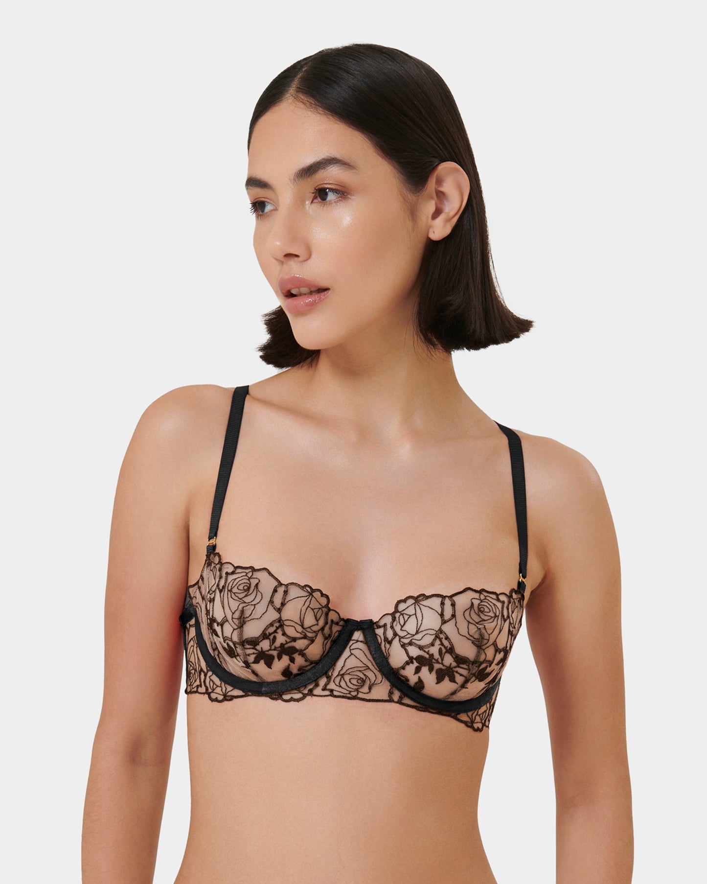  Rosalie Embroidered Balcony Bra Black