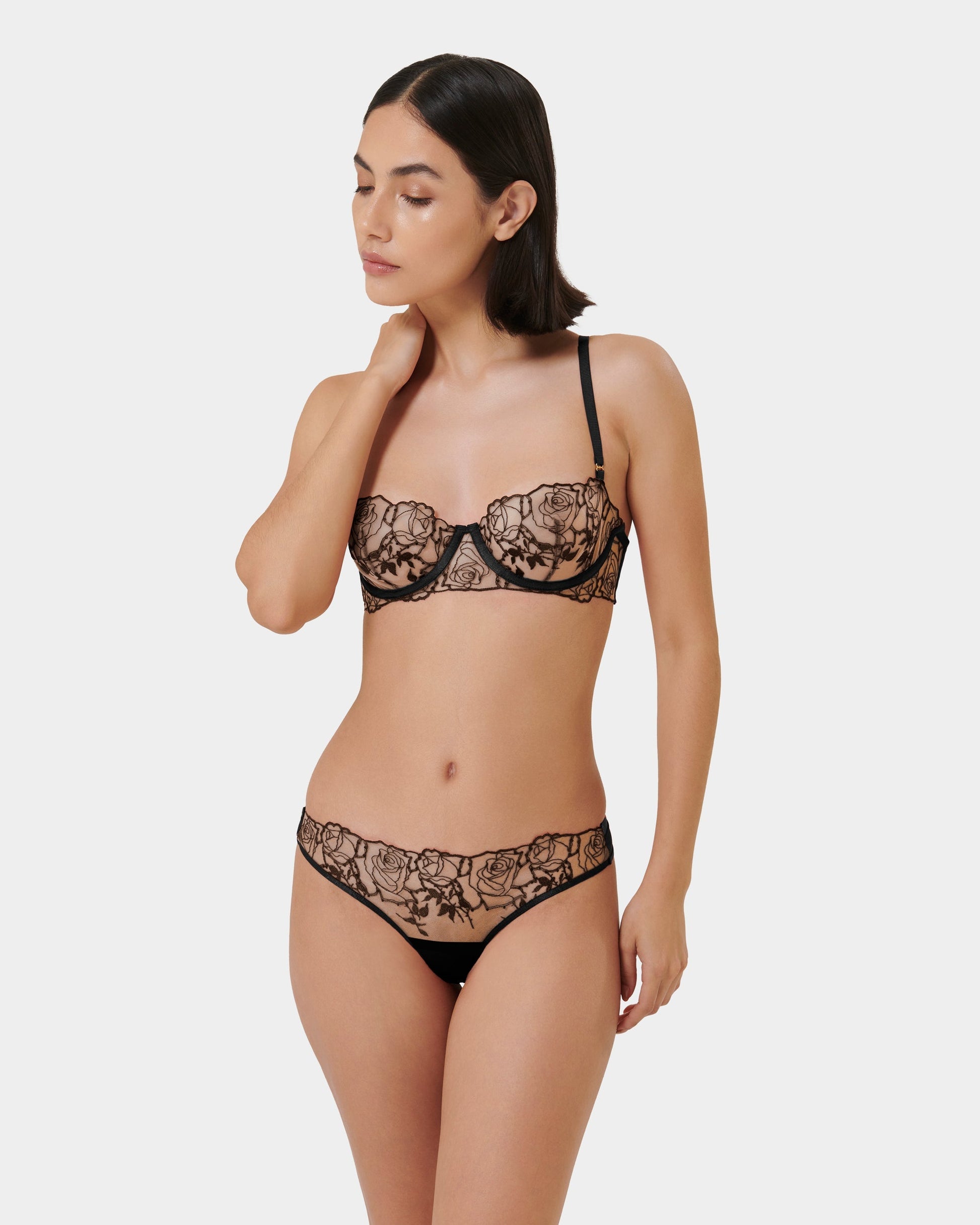 Rosalie Embroidered Balcony Bra Black