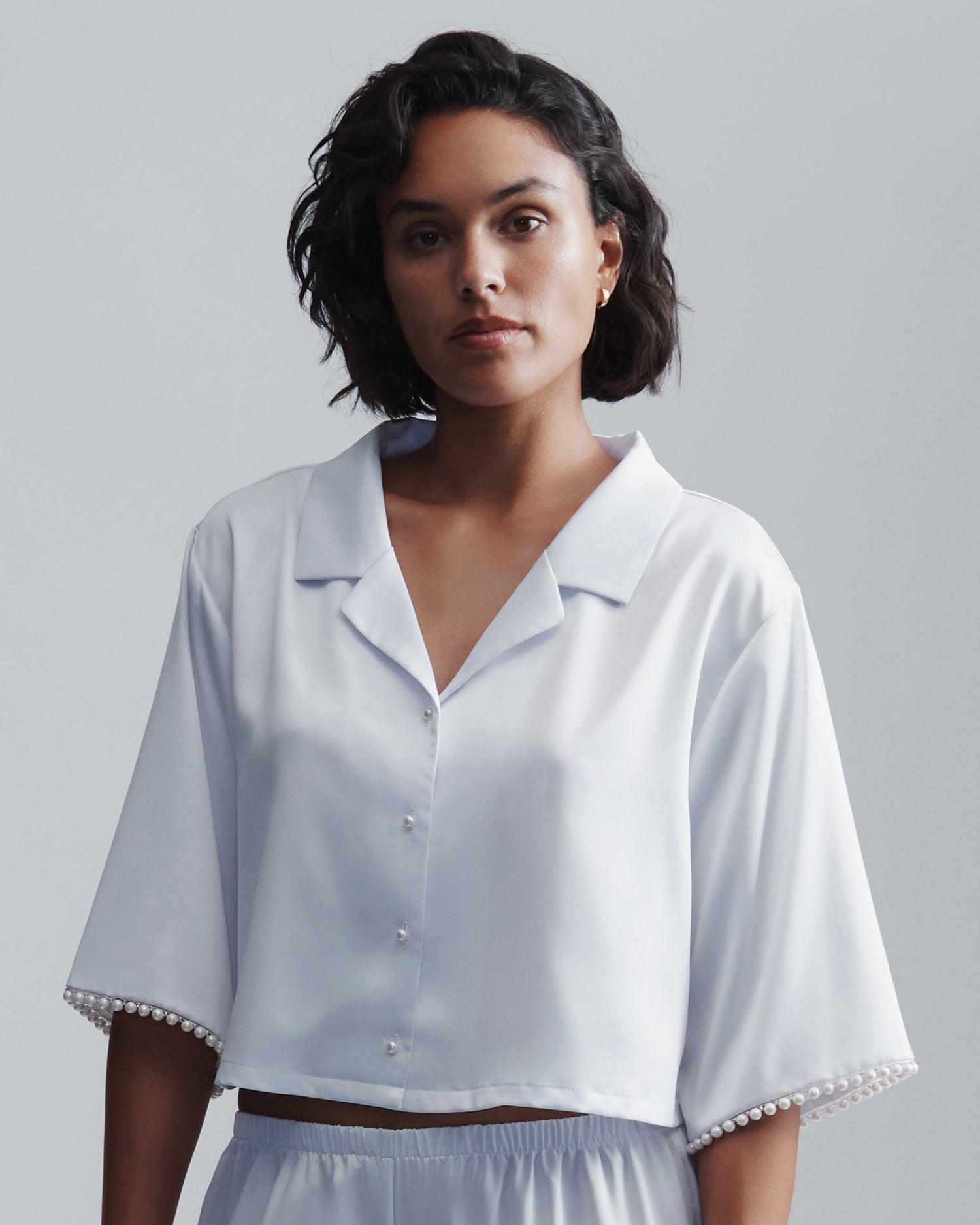  Pearl Luxury Satin Shirt White/Pearl