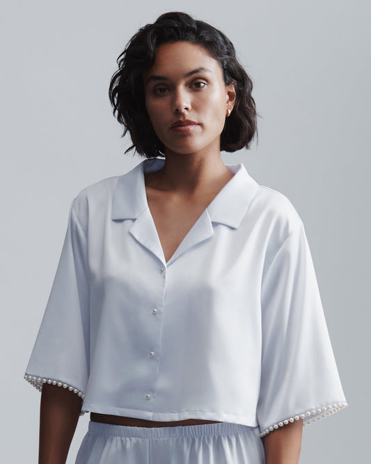 Pearl Luxury Satin Shirt White/Pearl