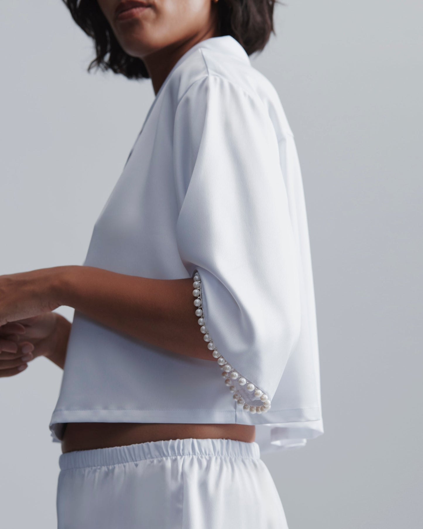  Pearl Luxury Satin Shirt White/Pearl