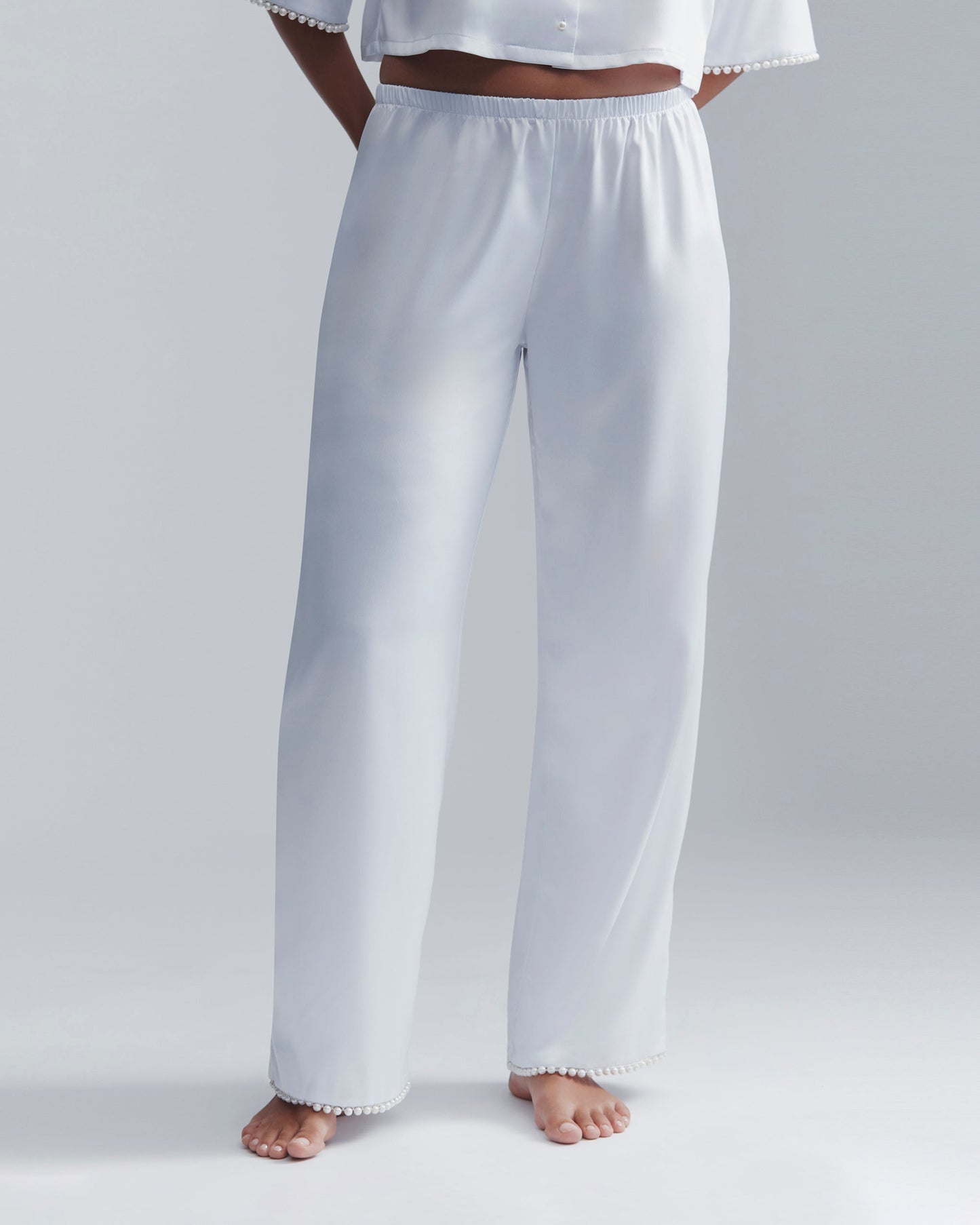  Pearl Luxury Satin Trousers White/Pearl
