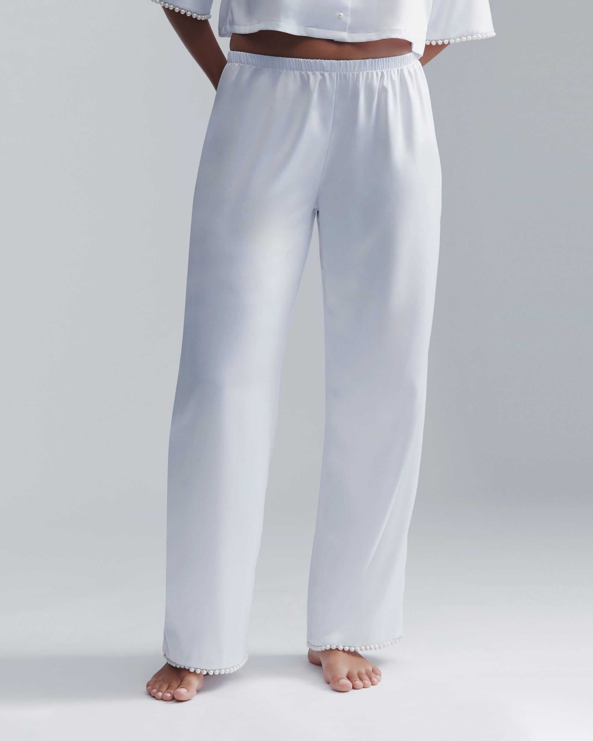  Pearl Luxury Satin Trousers White/Pearl