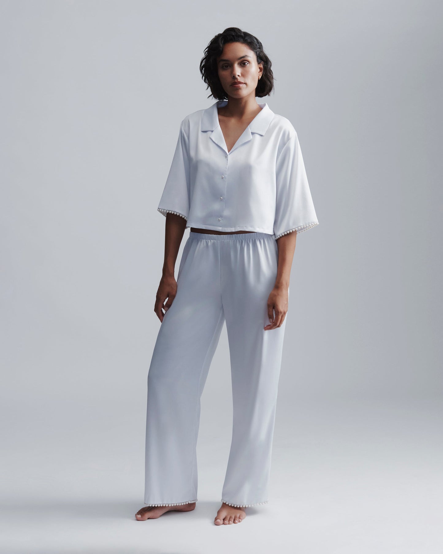  Pearl Luxury Satin Trousers White/Pearl