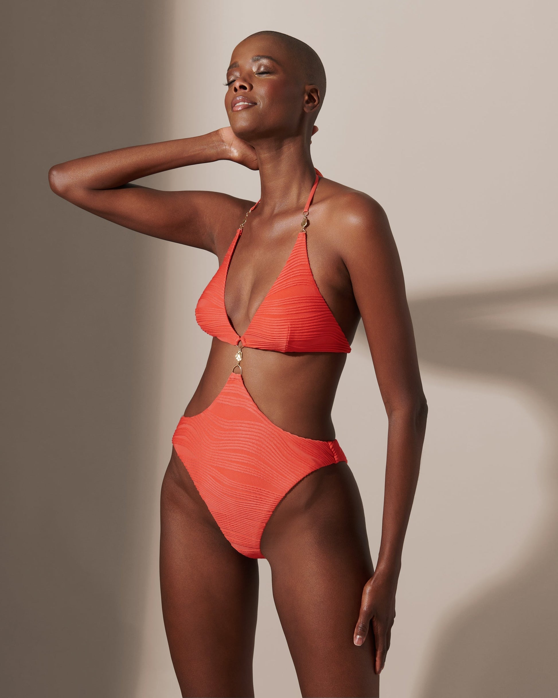  Orta Plunge Cut-out Swimsuit Hot Coral