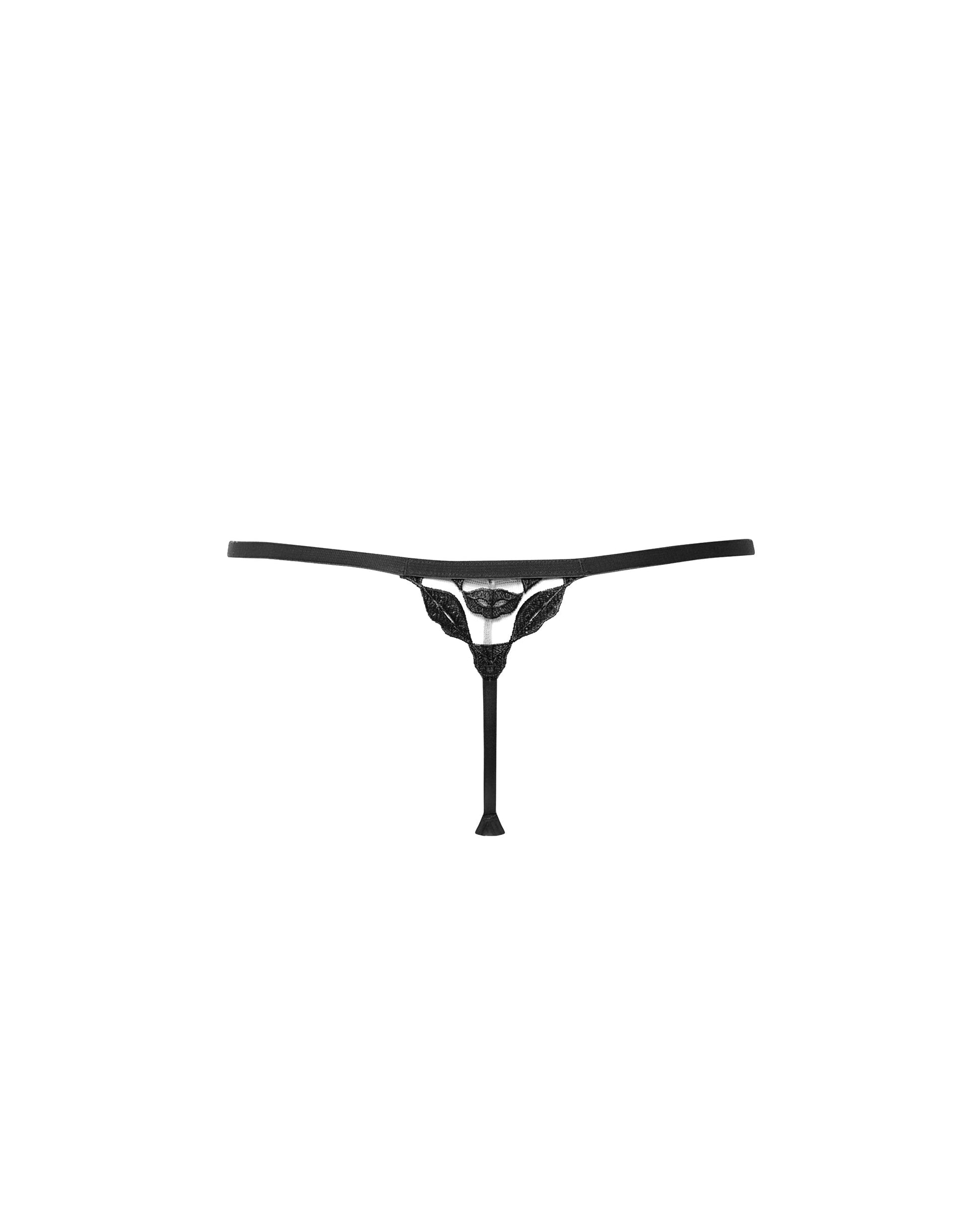  Marian Embroidered Thong Black
