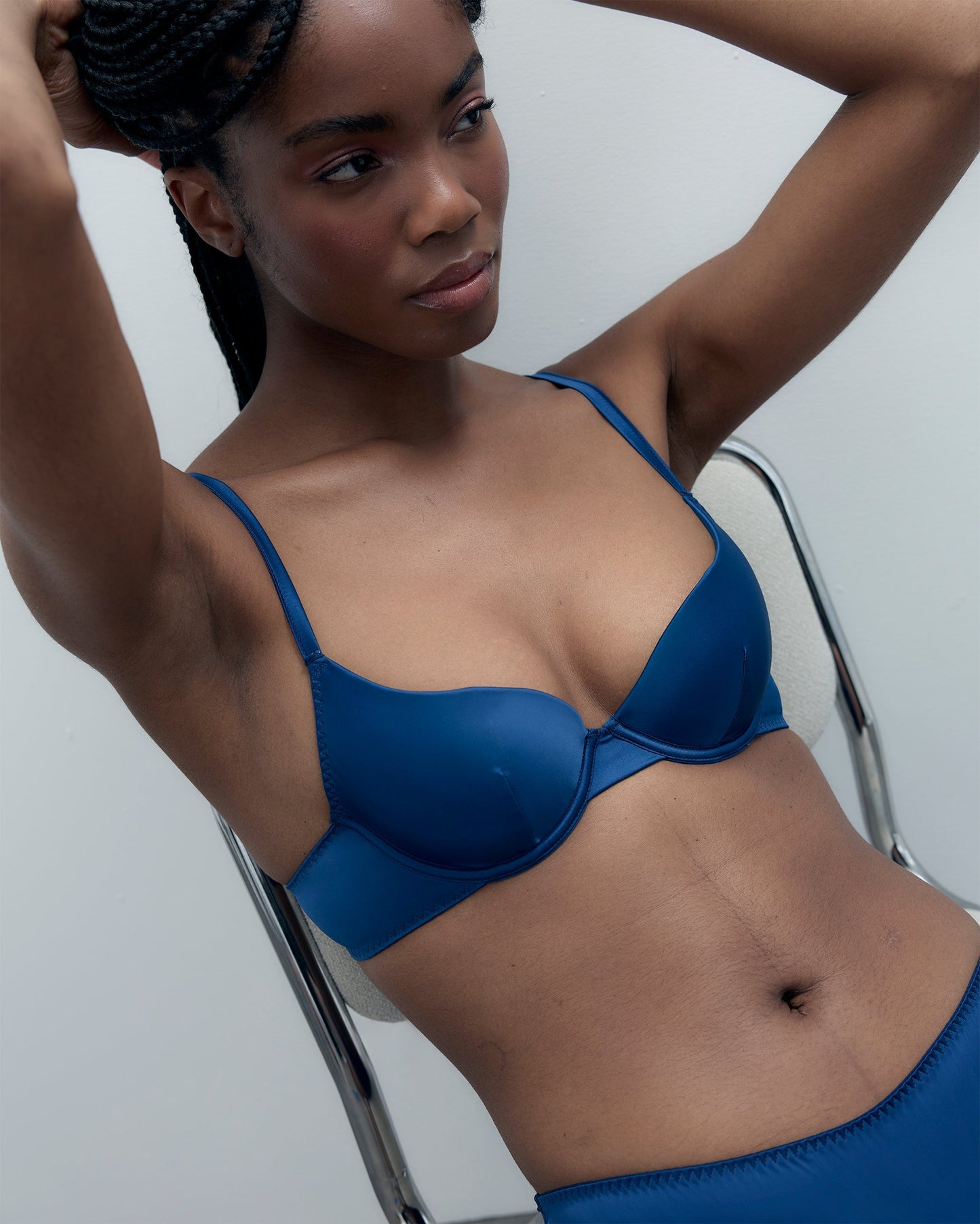  Verona Satin Push Up Bra Navy