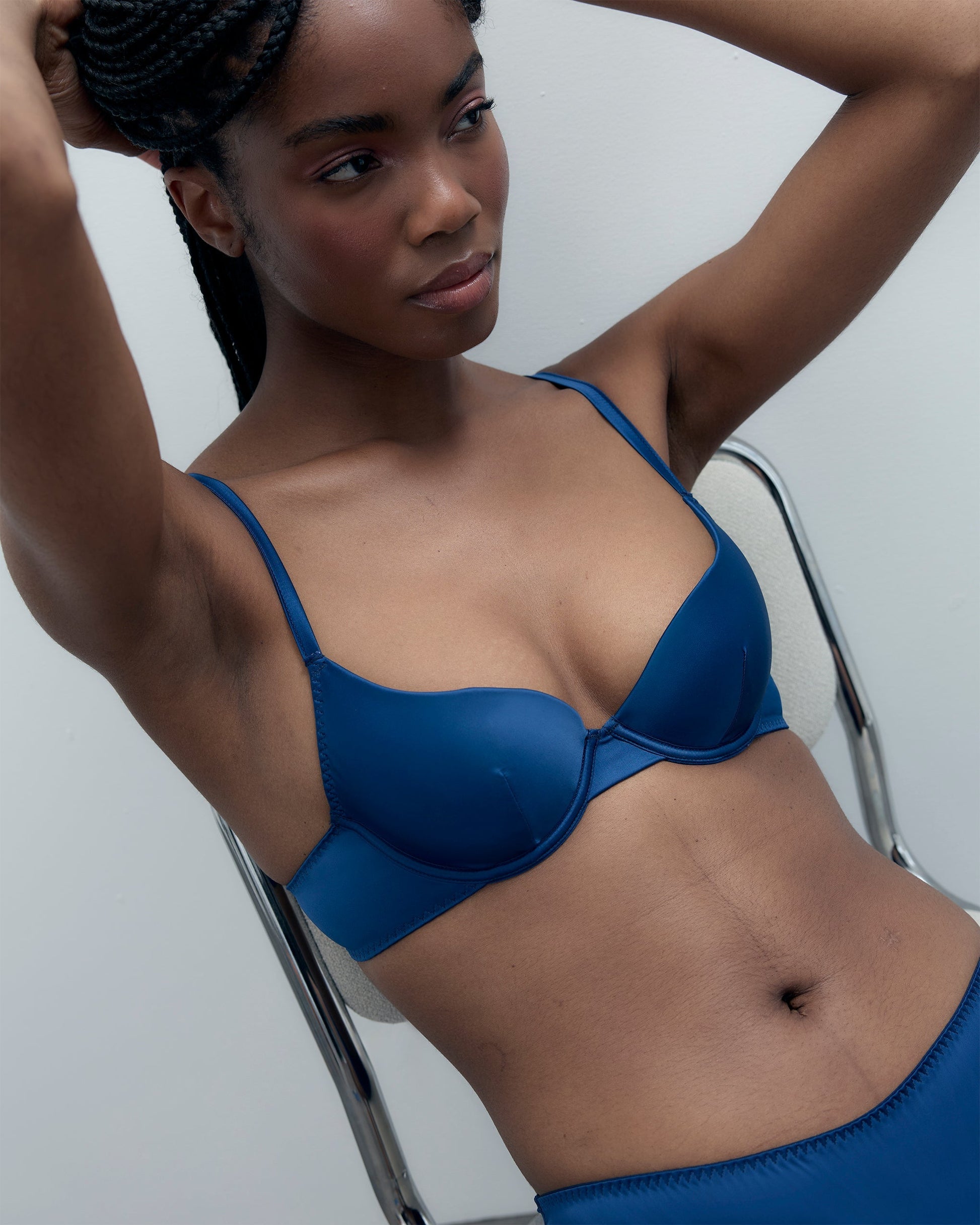  Verona Satin Push Up Bra Navy