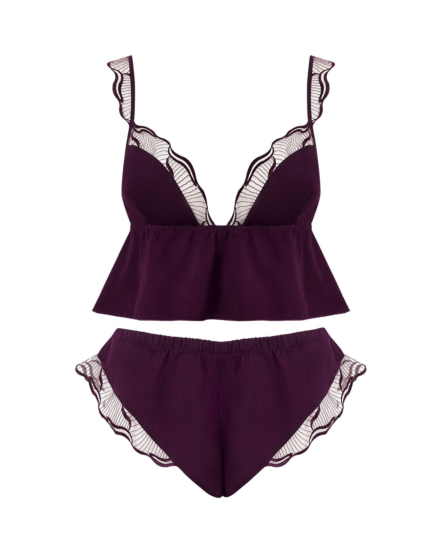  Marabel Luxury Satin Sheer Cami And Short Set Cherry