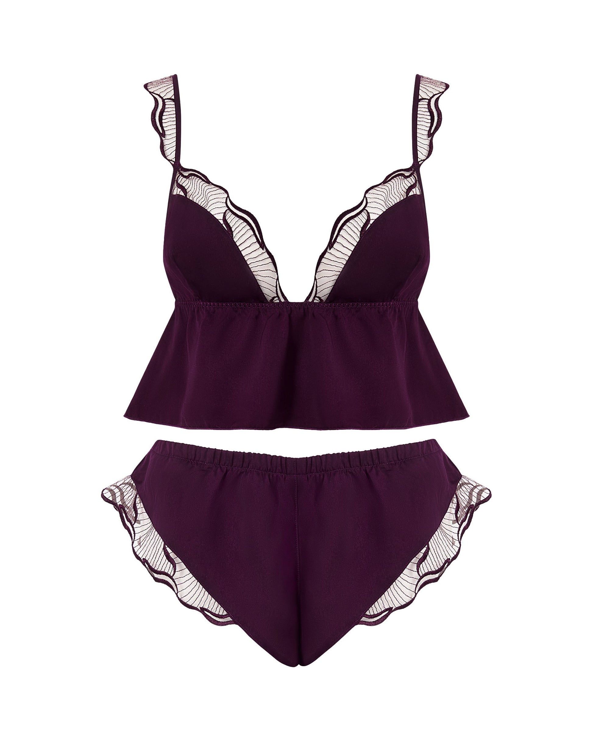  Marabel Luxury Satin Sheer Cami And Short Set Cherry
