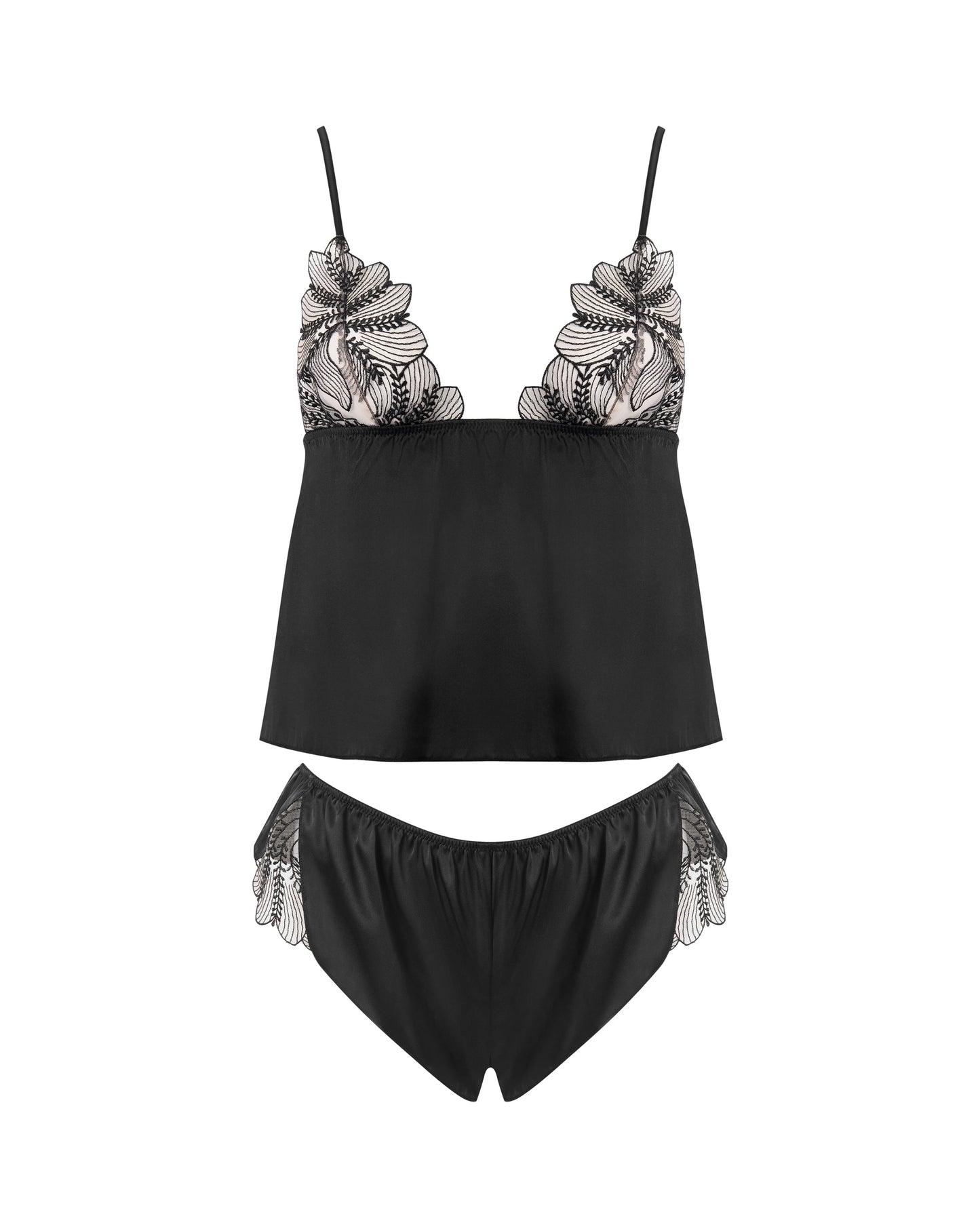  Sadiya Satin Sheer Cami And Short Set Black