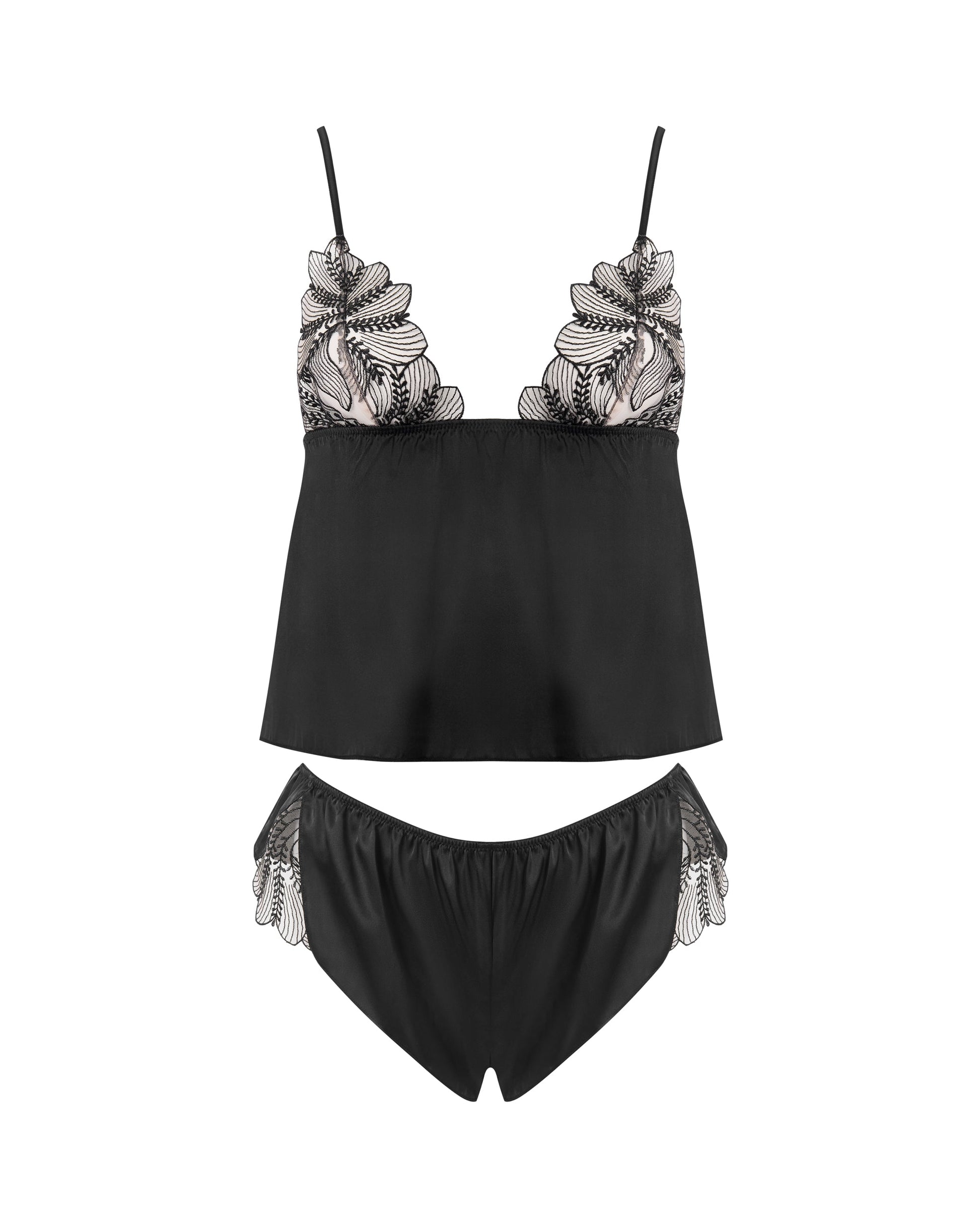  Sadiya Satin Sheer Cami And Short Set Black
