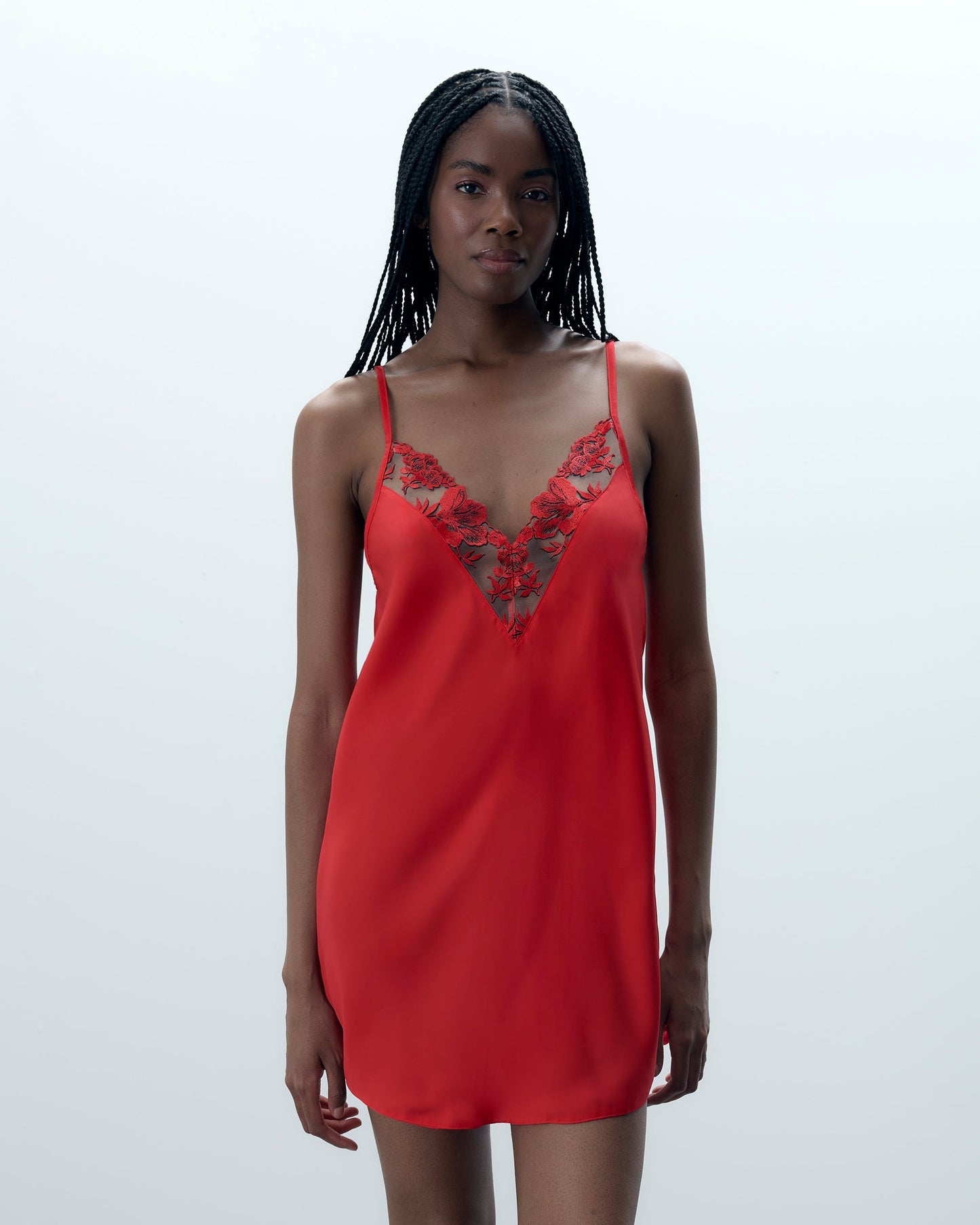  Lavanya Satin Embroidered Chemise Red