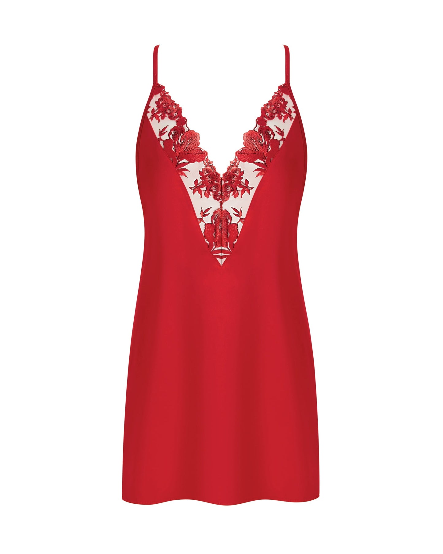  Lavanya Satin Embroidered Chemise Red