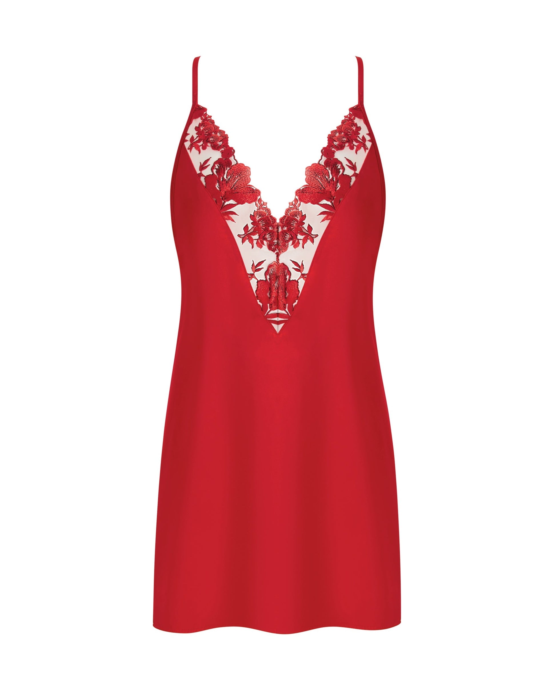  Lavanya Satin Embroidered Chemise Red