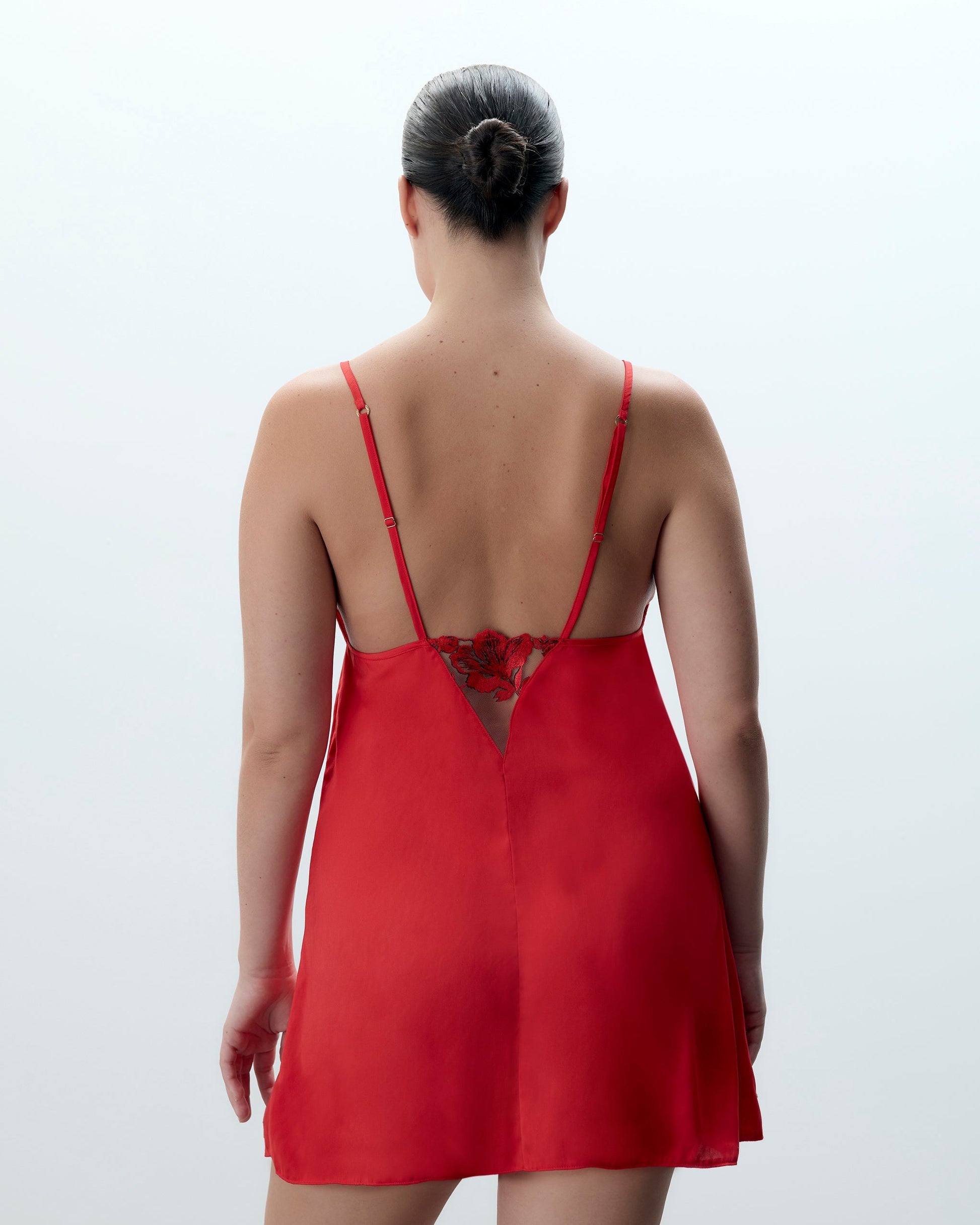  Lavanya Satin Embroidered Chemise Red