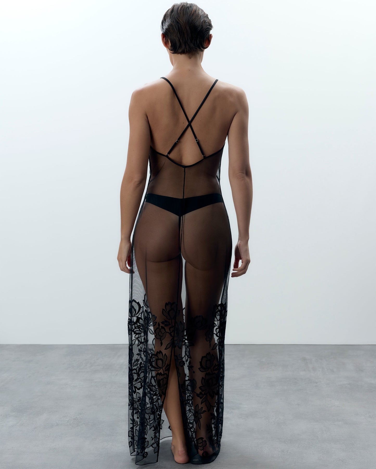  Penelope Sheer Long Chemise Black