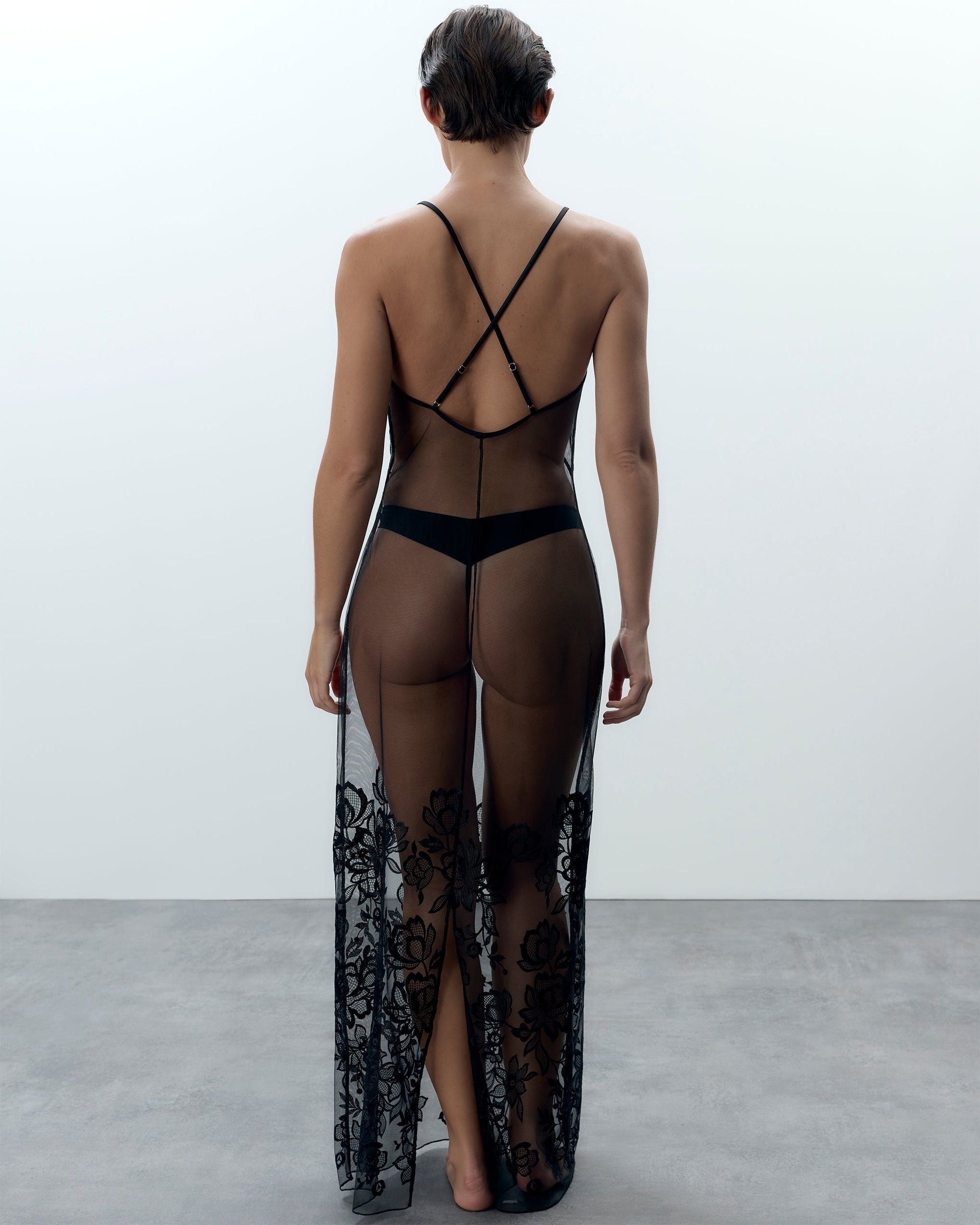  Penelope Sheer Long Chemise Black
