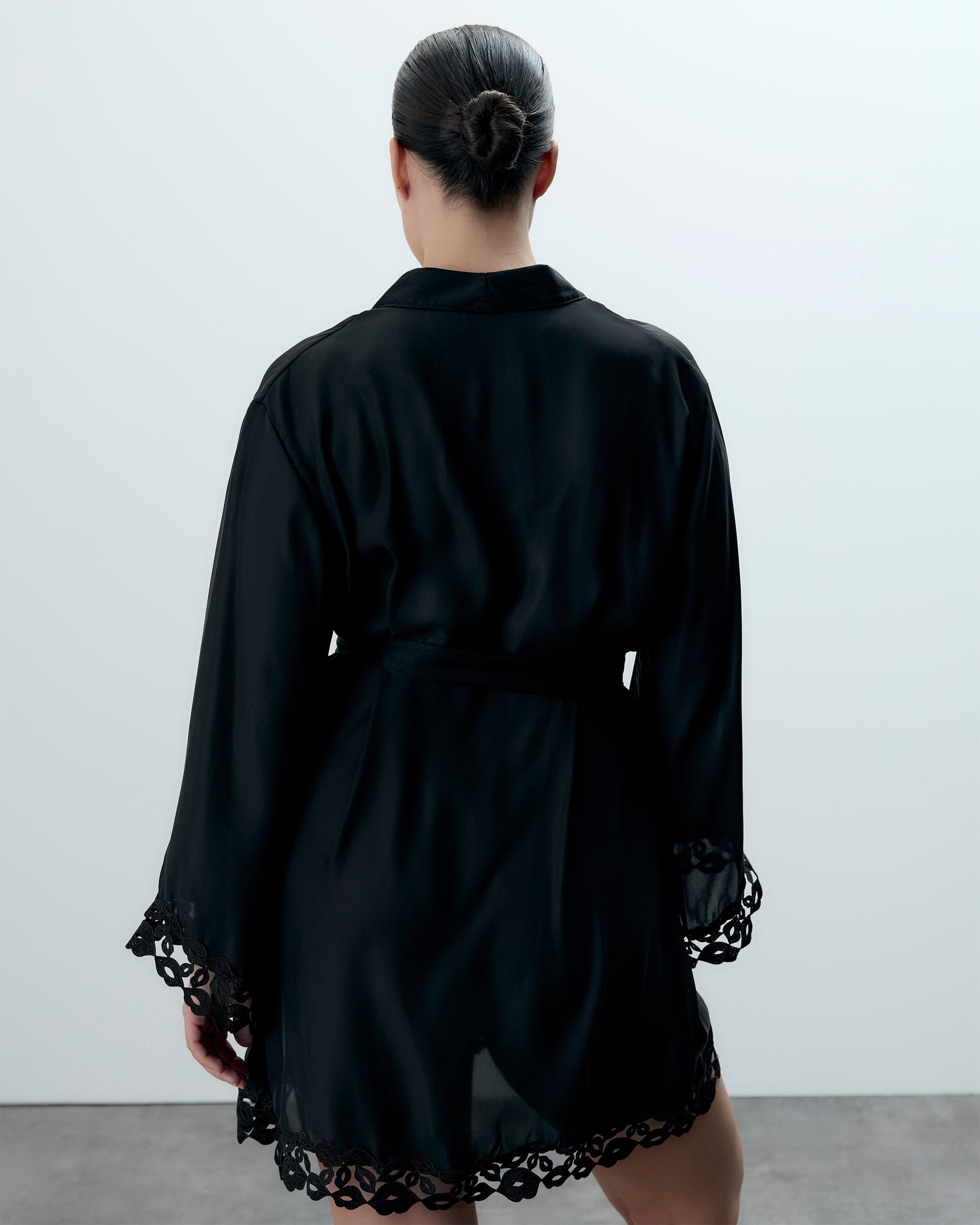  Marian Chiffon Embroidered Kimono Black