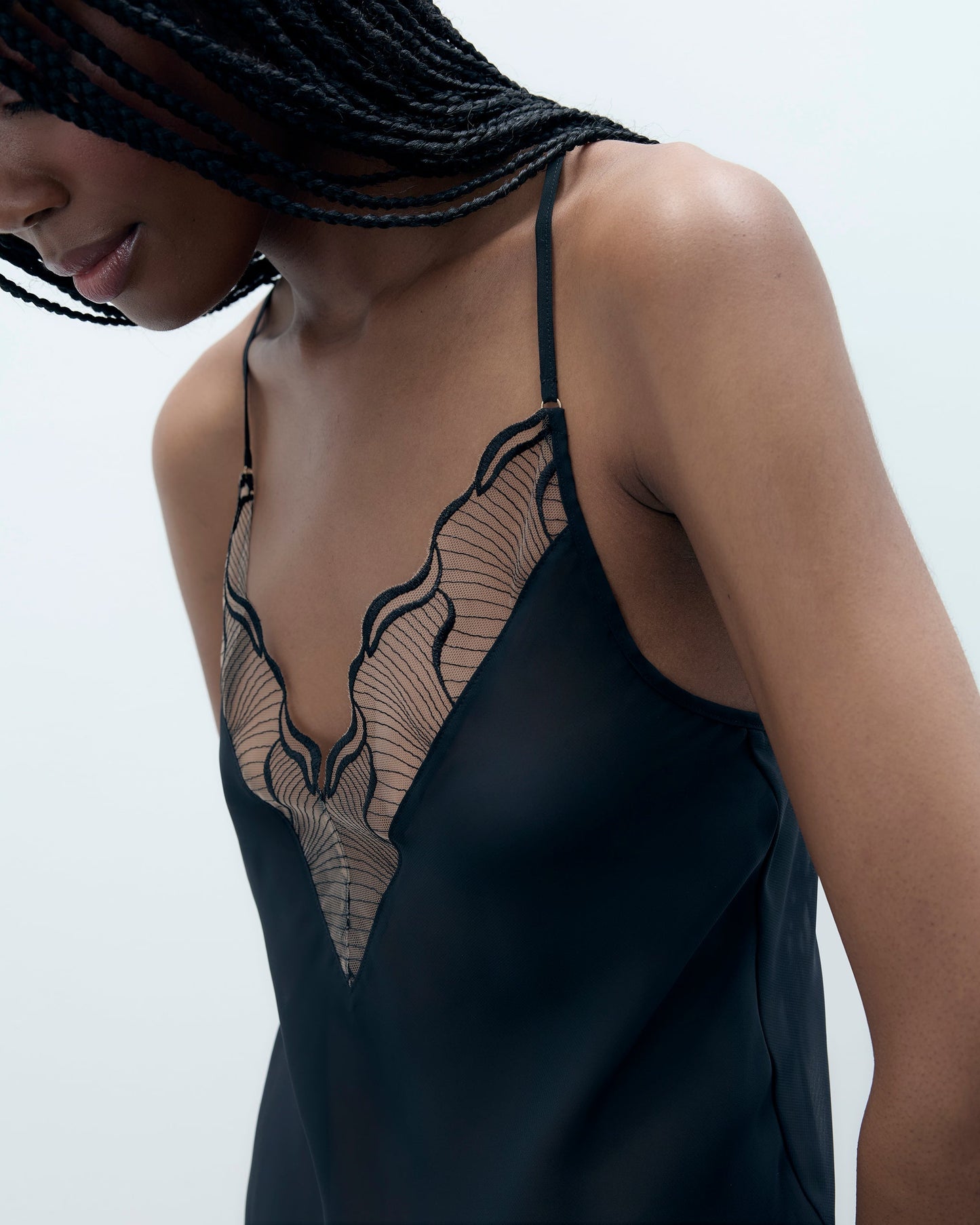  Marabel Chiffon Sheer Chemise Black