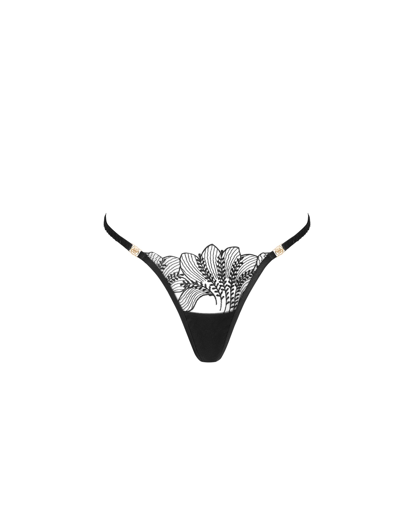  Sadiya Embroidered Sheer Thong Black