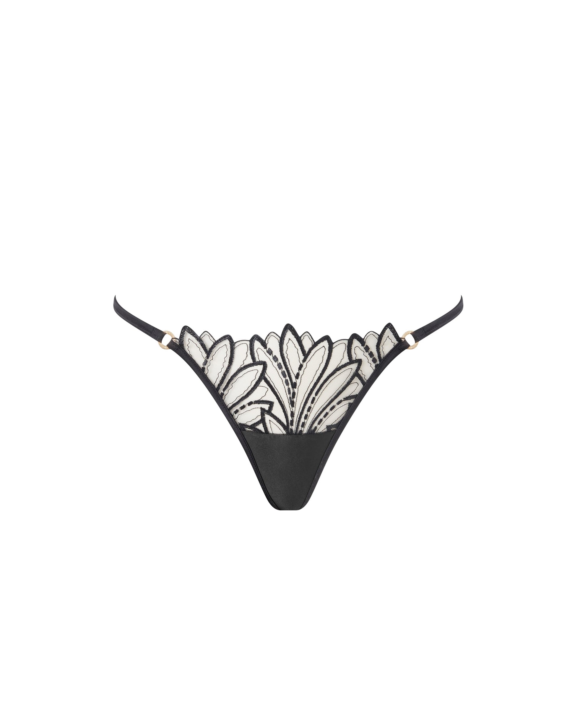  Pavlina Floral Embroidered Thong Black