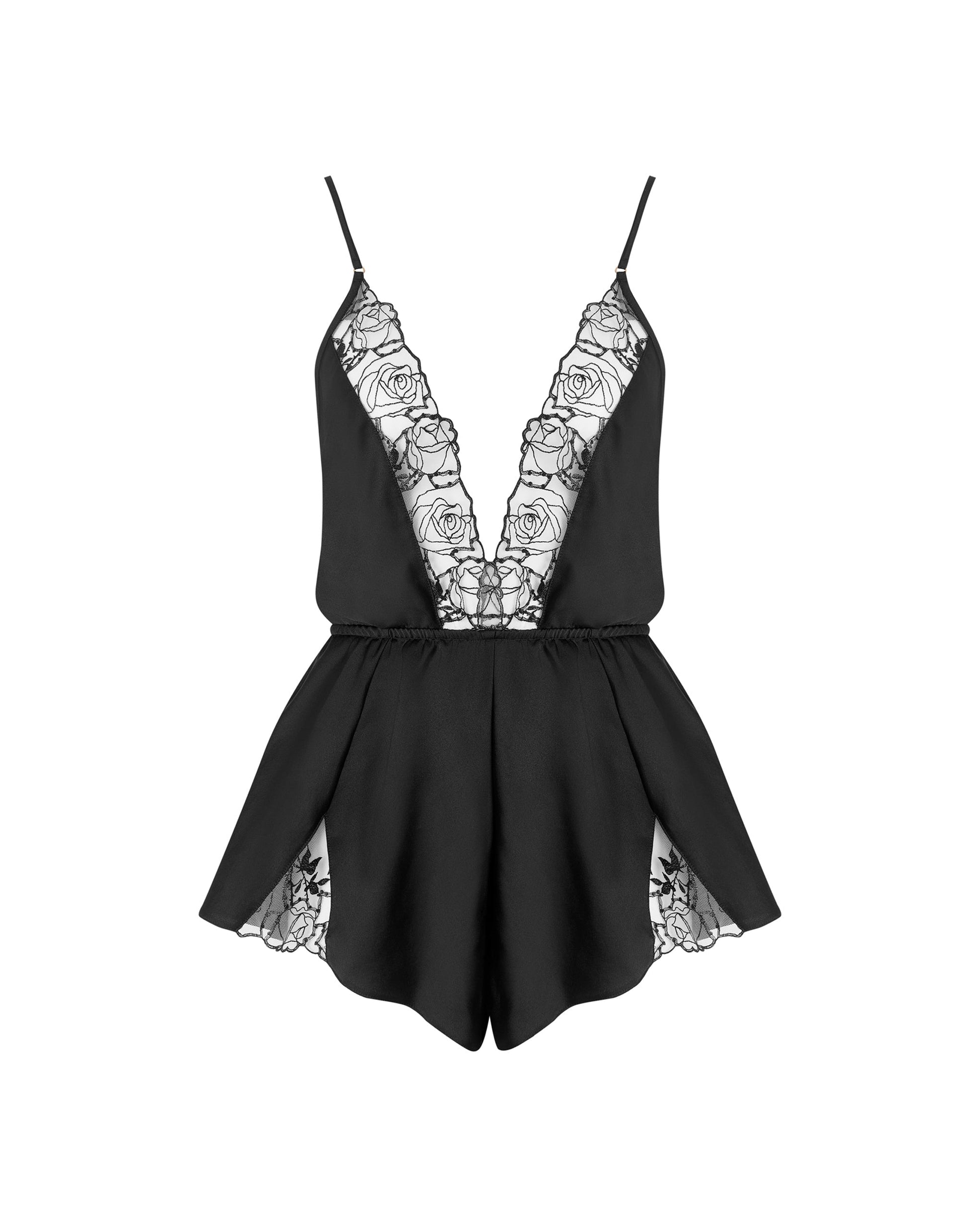 Rosalie Luxury Satin Teddy Black/Sheer
